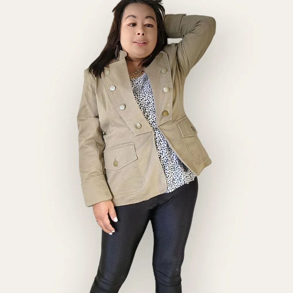FASHIONISTA WOMENS SIZE 12 LIGHT BROWN CREAM BLAZER JACKET - Picture 4 of 9